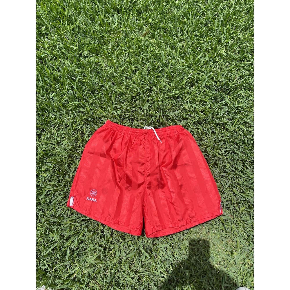 Rare Vintage 90s Xara Nylon Glanz Soccer Shorts Silky Red Shiny Size XL VGC